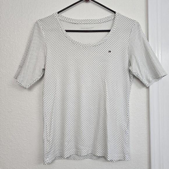 Tommy Hilfiger Women's Ladies White Dark Blue Polka Dot Print Blouse Size M - Picture 1 of 9